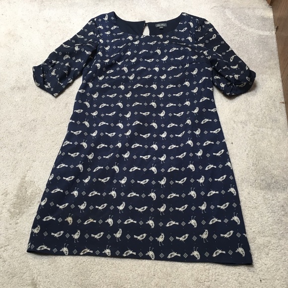 Lily Rose navy blue birds shift dress size xsmall - Picture 2 of 8